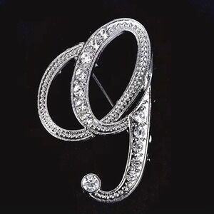 Silver Crystal Script Letter G Brooch Pin 2" Initial Monogram Gift New Boutique